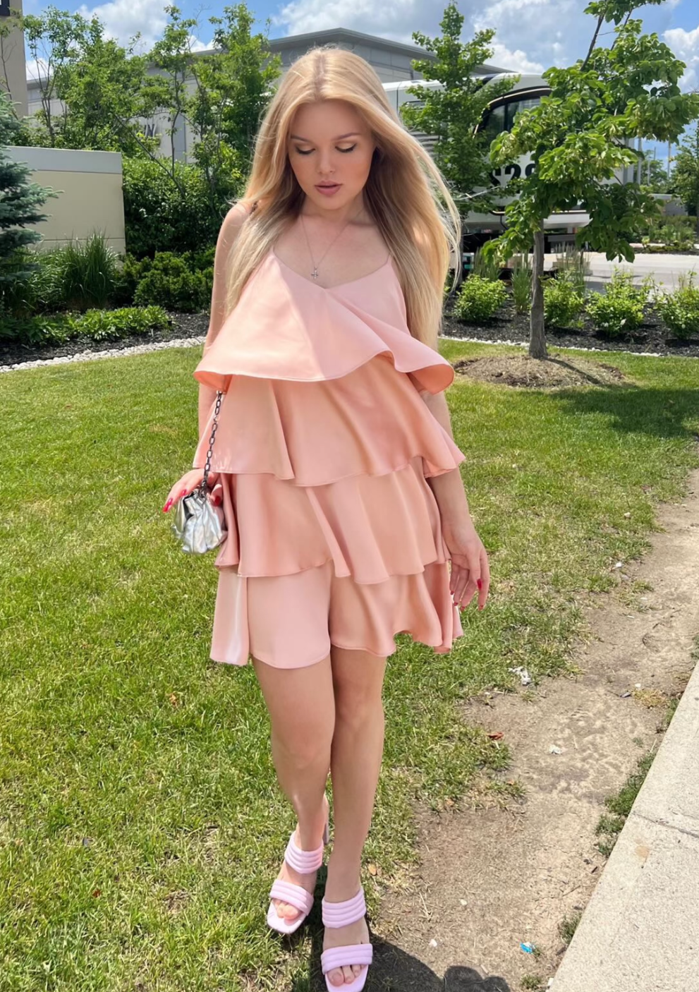 Molly Bracken Satin Layered Dress - Pink Rose
