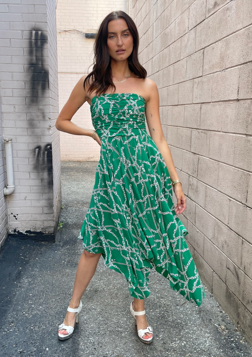Zadig & Voltaire Raphia Strapless Chain Dress Emerald Green