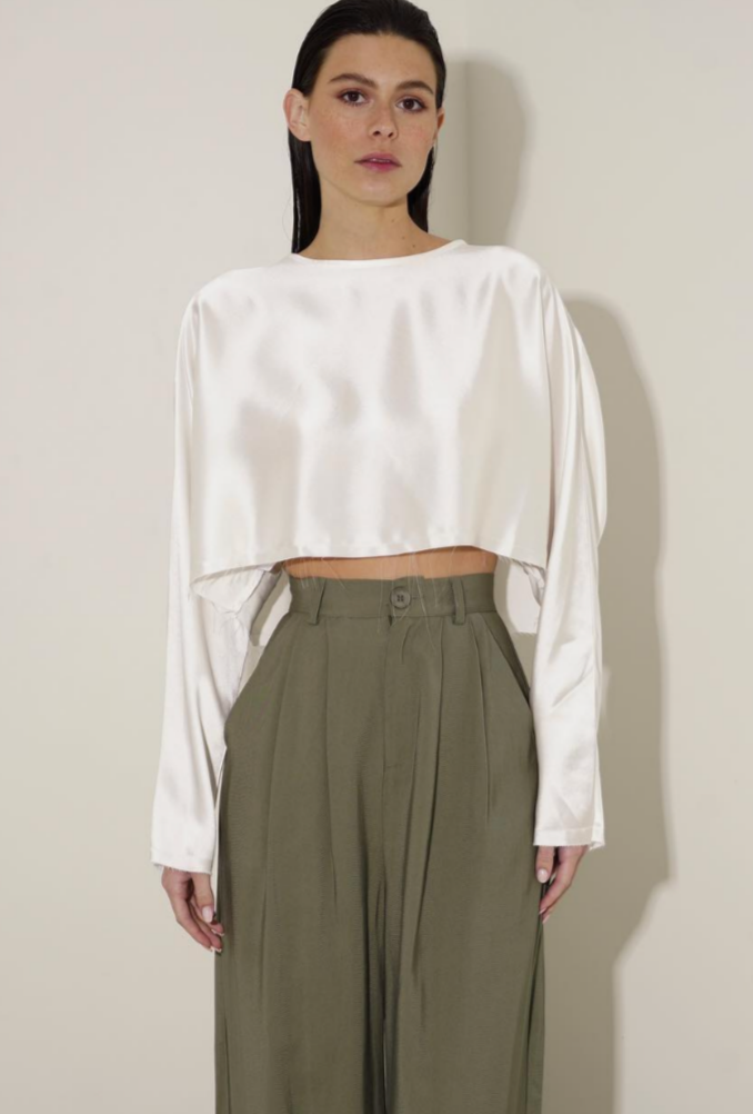 NONCHALANT Emilia Silky Raw Edge Crop Top - White