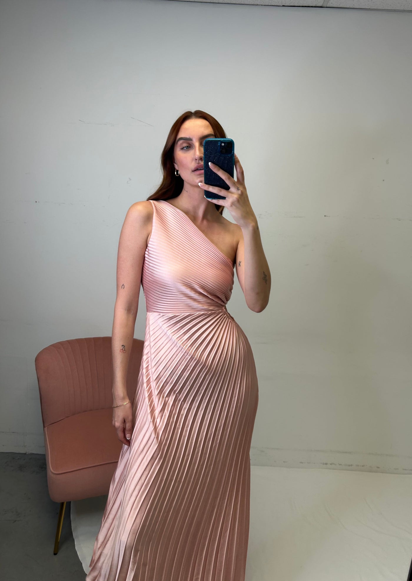 The Pink Door Pleated Asymmetrical Cut Out Dress - Pink