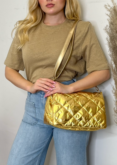 The Pink Door Quilted Flap Bag - Gold