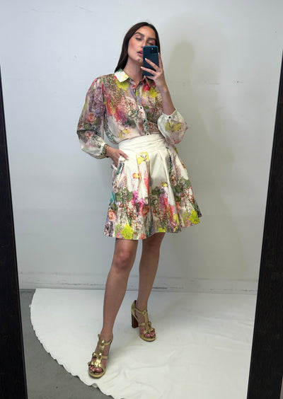 The Pink Door Floral Print Organza Blouse