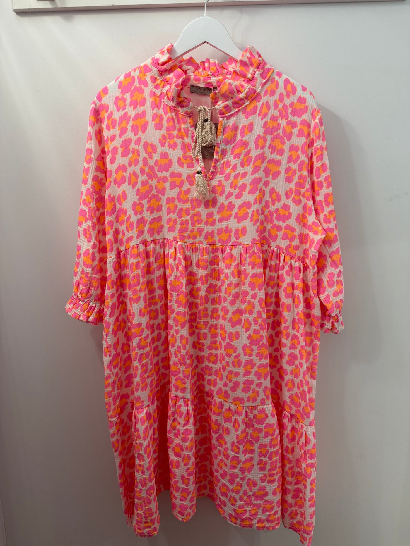 The Pink Door Cheetah Print Cotton Dress Neon Orange