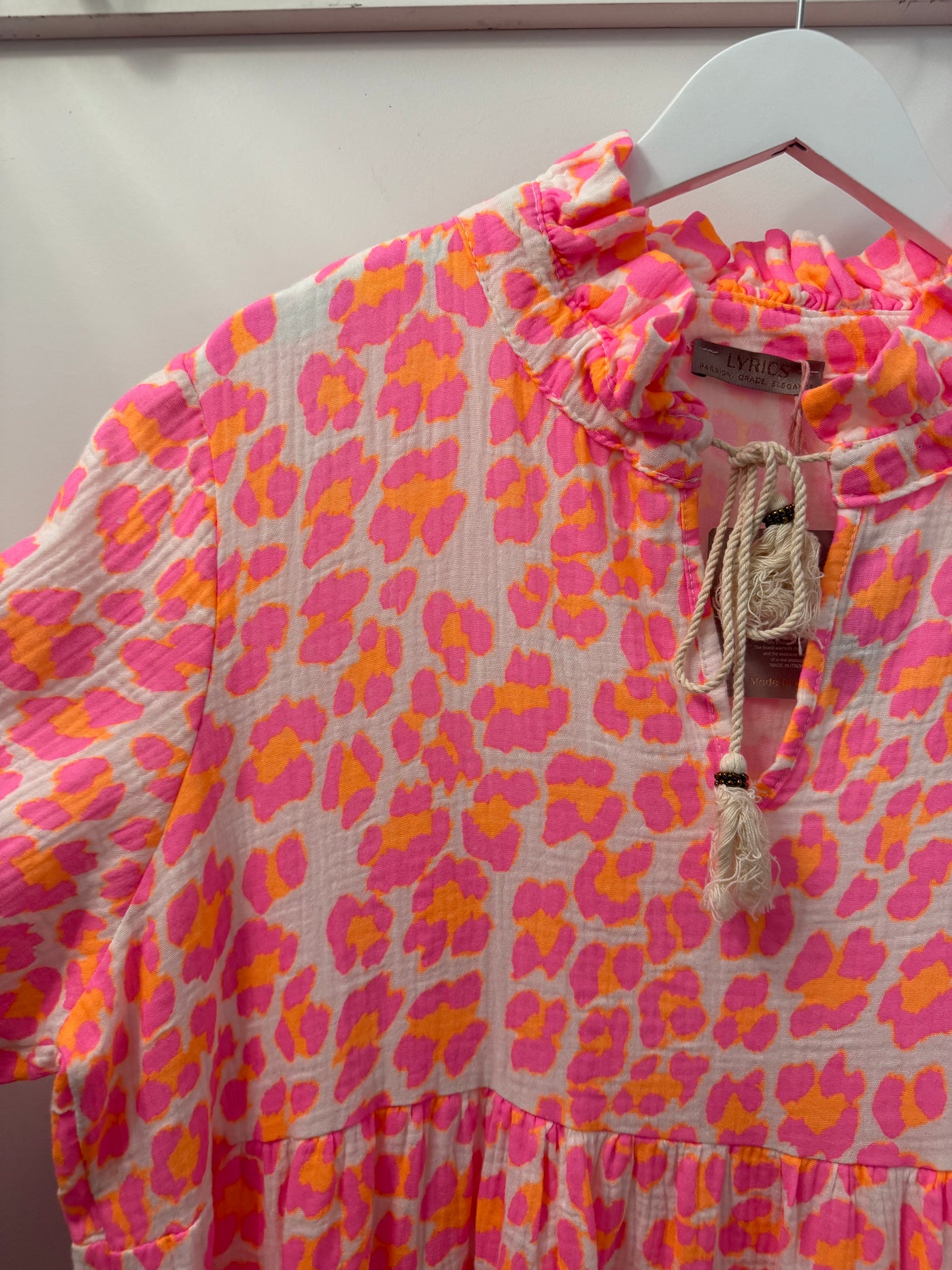 The Pink Door Cheetah Print Cotton Dress Neon Orange
