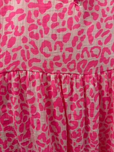 The Pink Door Cheetah Print Cotton Dress Neon Pink