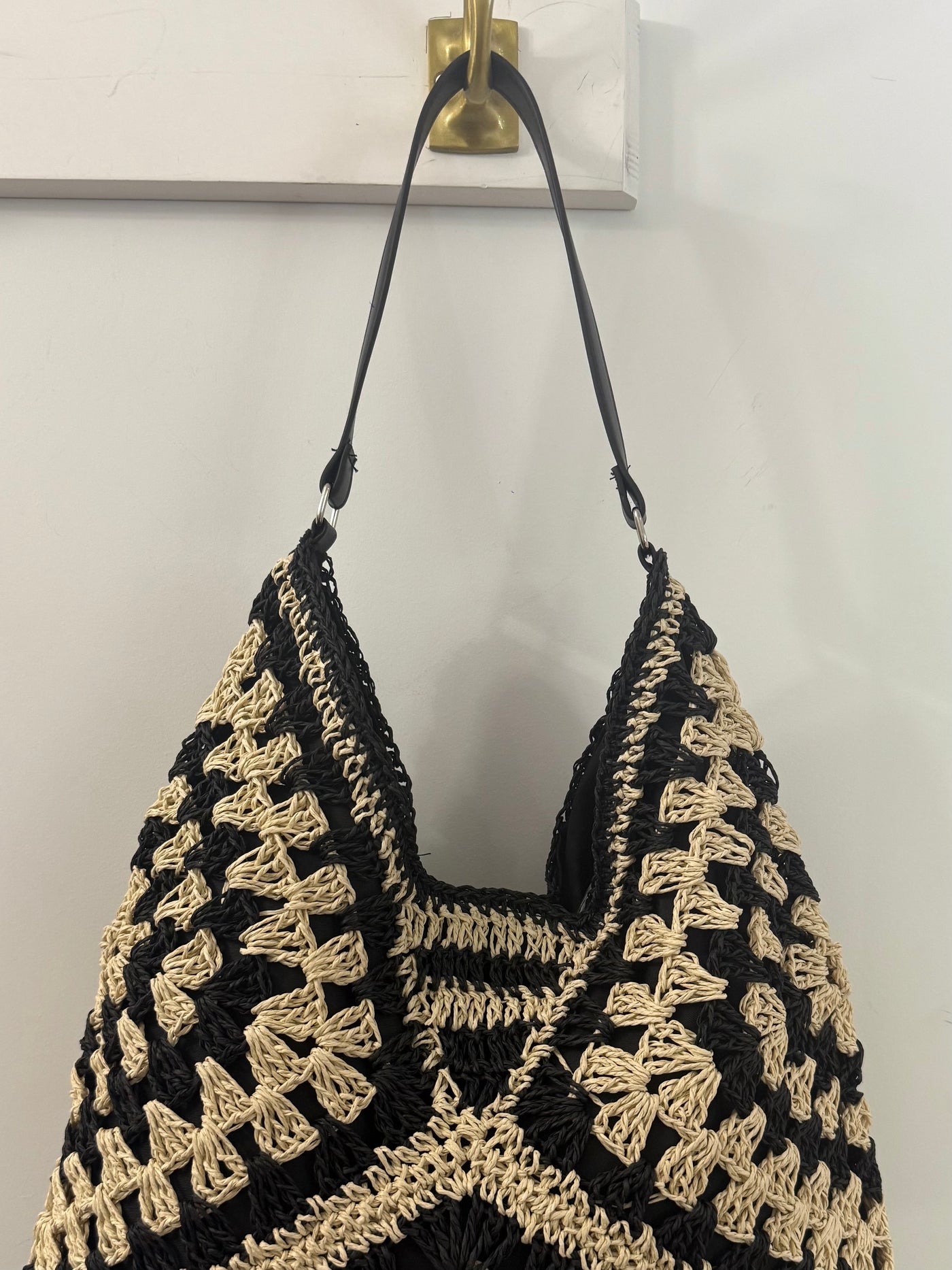 The Pink Door Black & Natural Raffia Bag