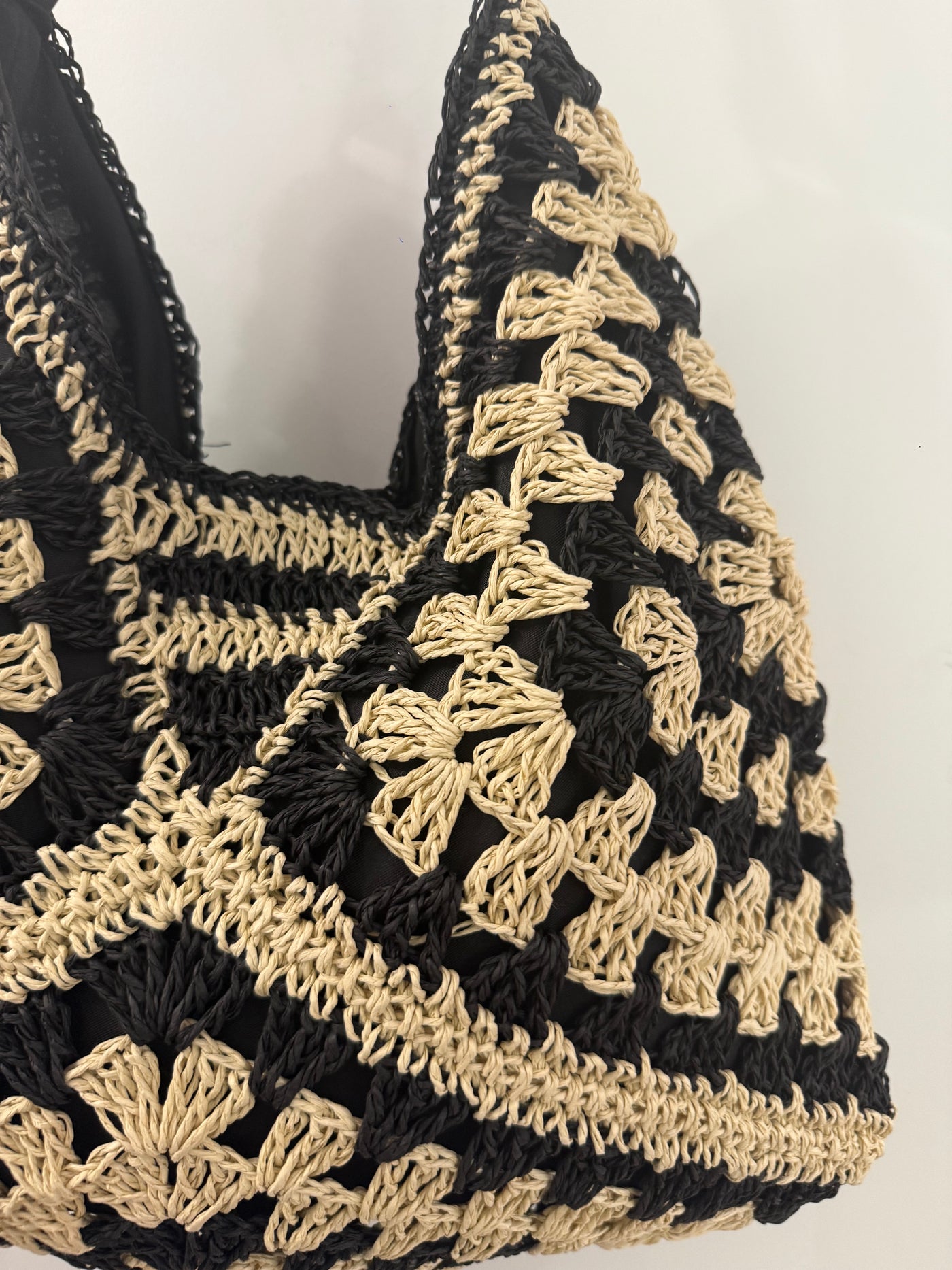 The Pink Door Black & Natural Raffia Bag