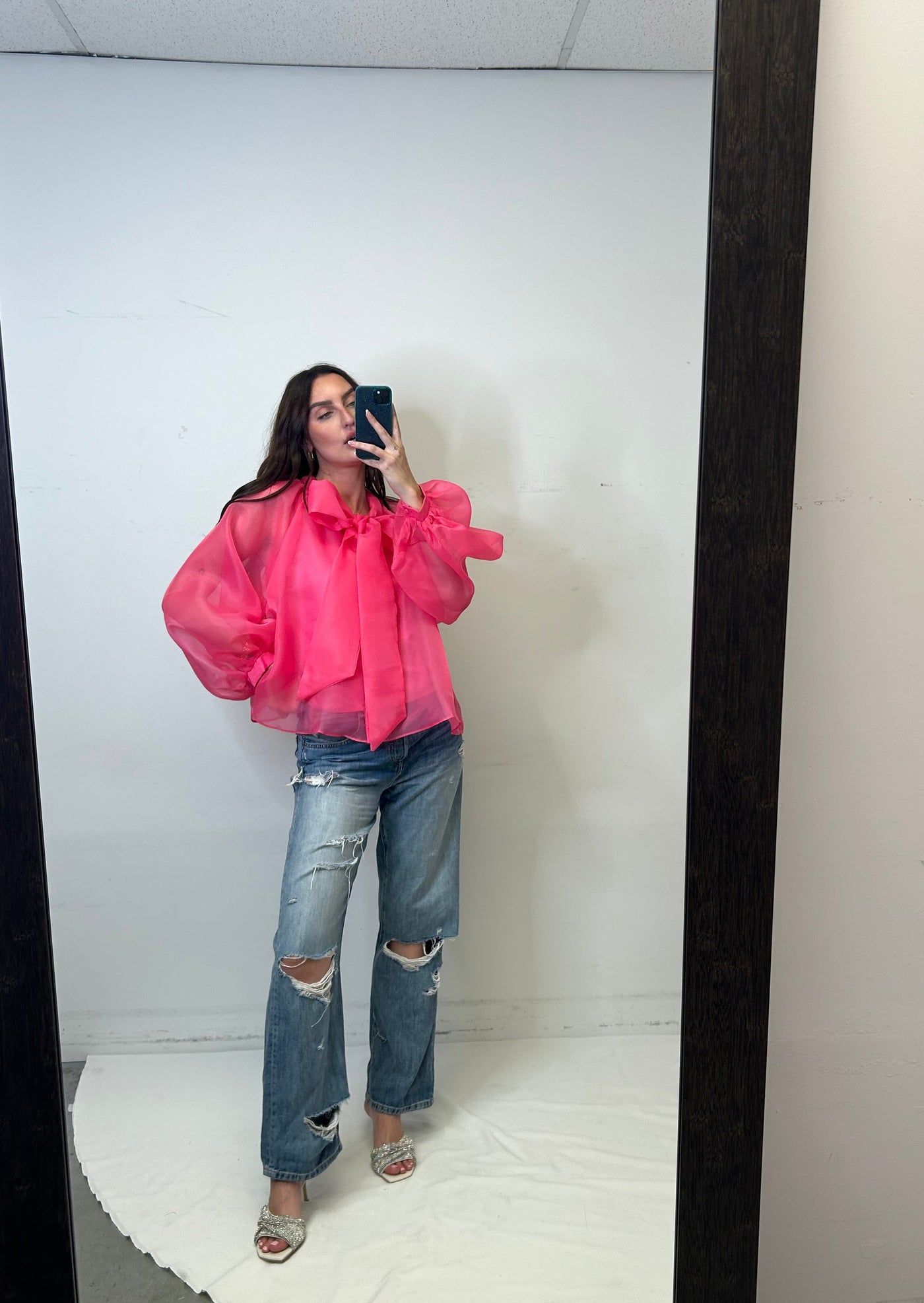 The Pink Door Organza Bow Blouse - Pink