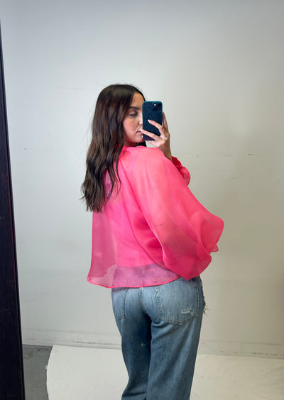 The Pink Door Organza Bow Blouse - Pink