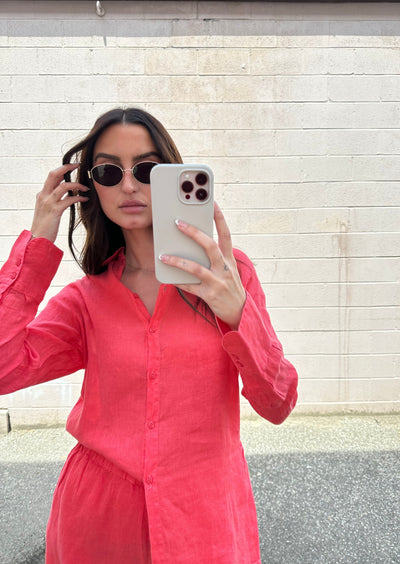 Stark Linen Solid Vintage Shirt - Red