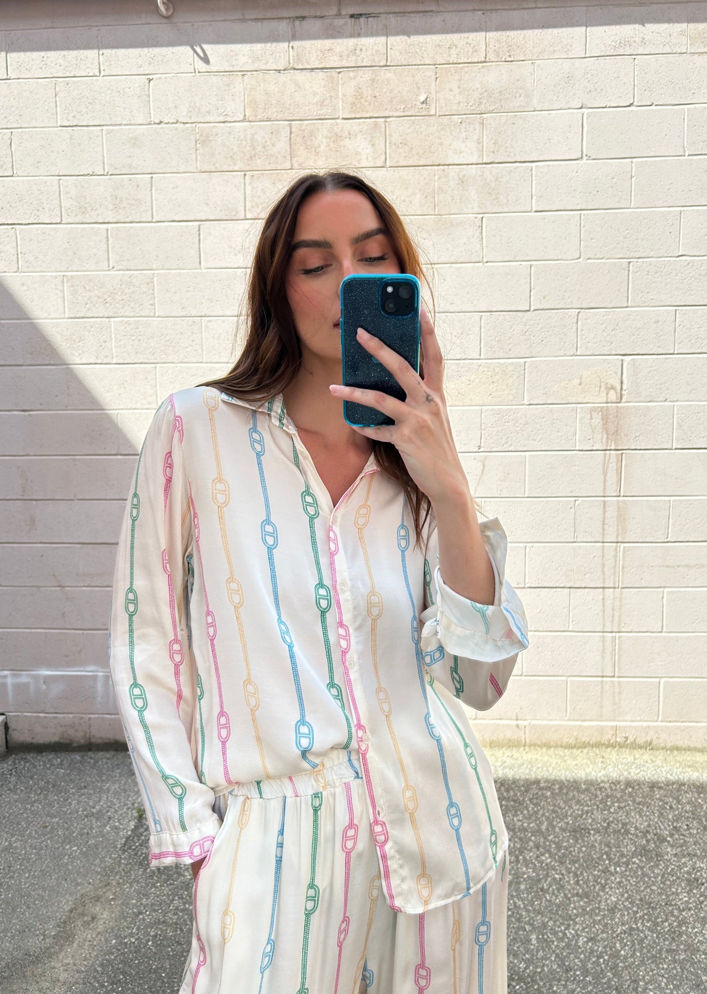 The Pink Door Silky Chain Print Shirt - Ivory