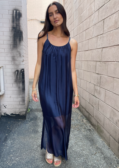 The Pink Door Silk Dress - Navy