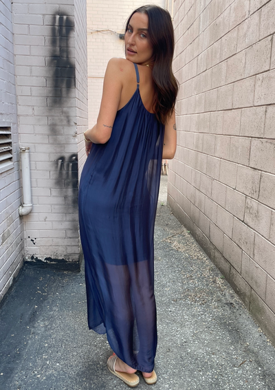 The Pink Door Silk Dress - Navy