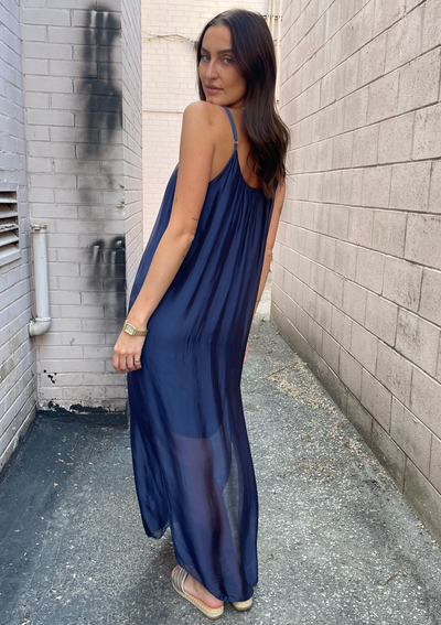 The Pink Door Silk Dress - Navy
