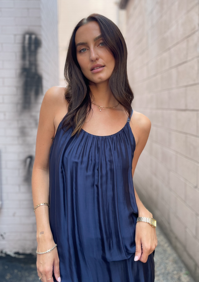 The Pink Door Silk Dress - Navy