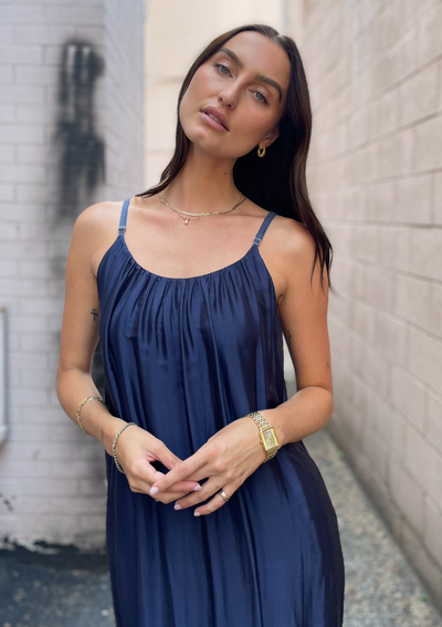 The Pink Door Silk Dress - Navy