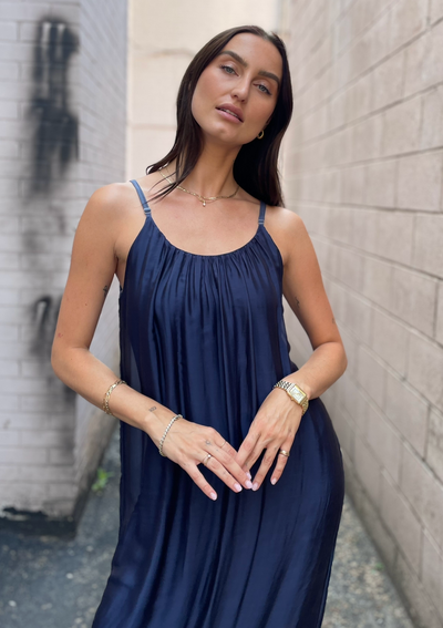 The Pink Door Silk Dress - Navy