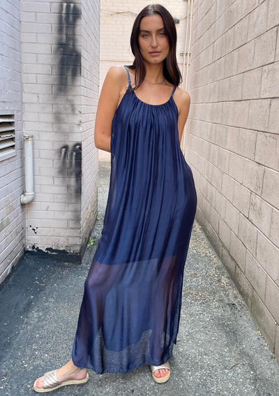 The Pink Door Silk Dress - Navy
