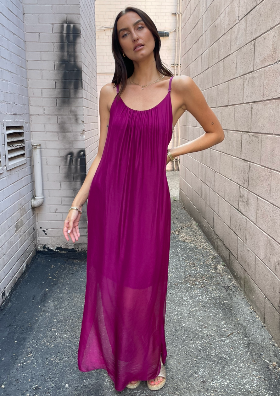 The Pink Door Silk Dress - Plum