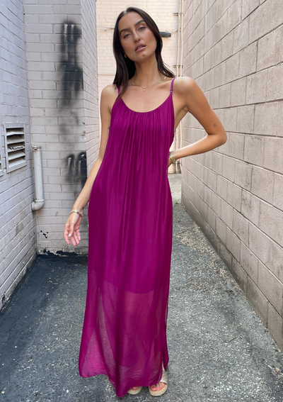 The Pink Door Silk Dress - Plum