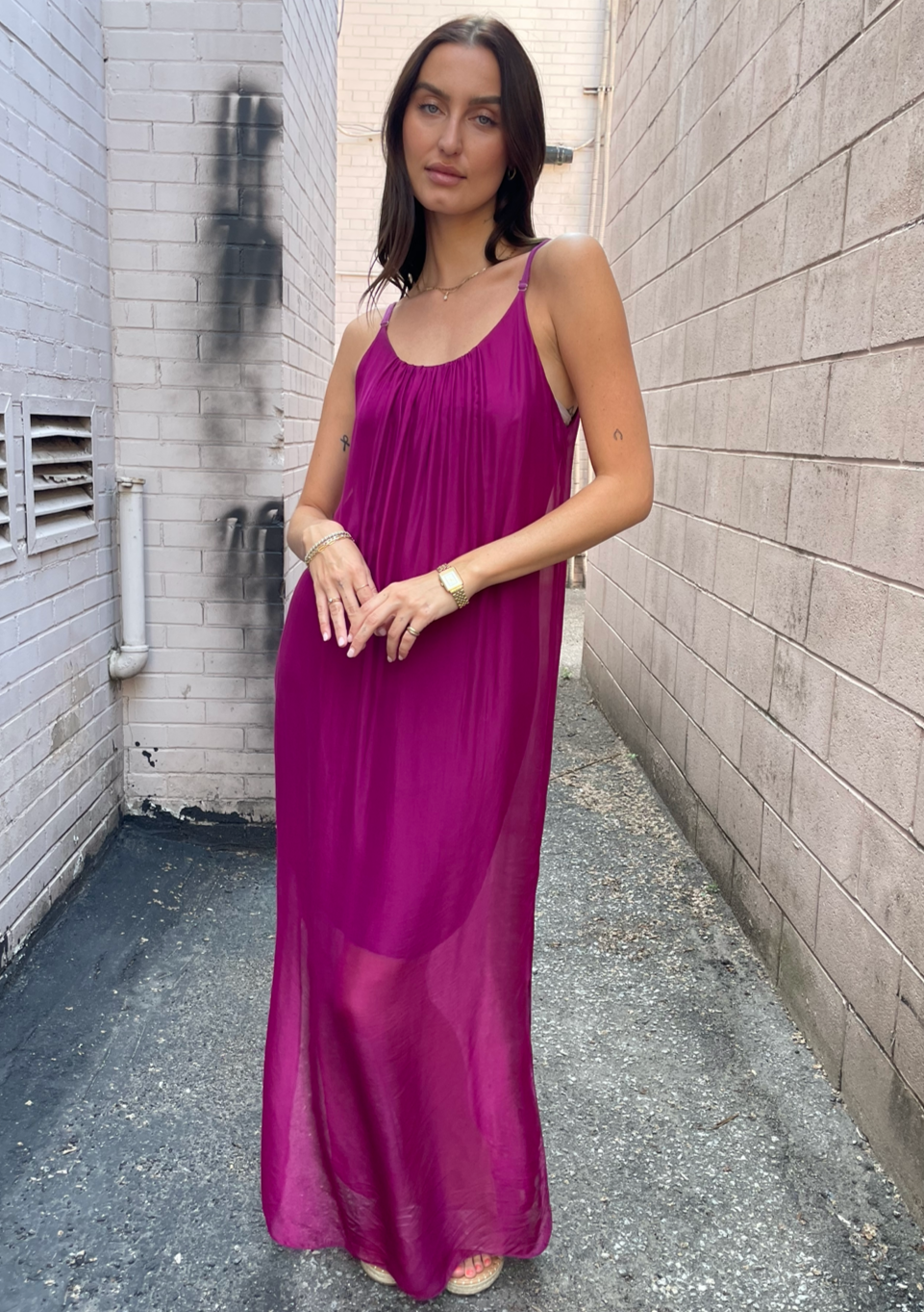The Pink Door Silk Dress - Plum