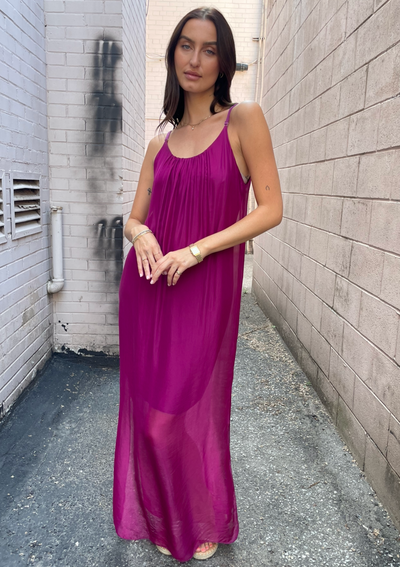 The Pink Door Silk Dress - Plum