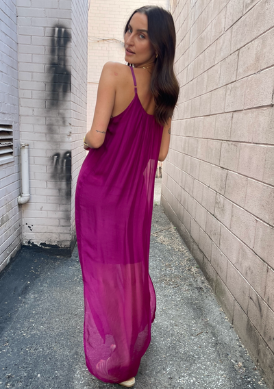 The Pink Door Silk Dress - Plum