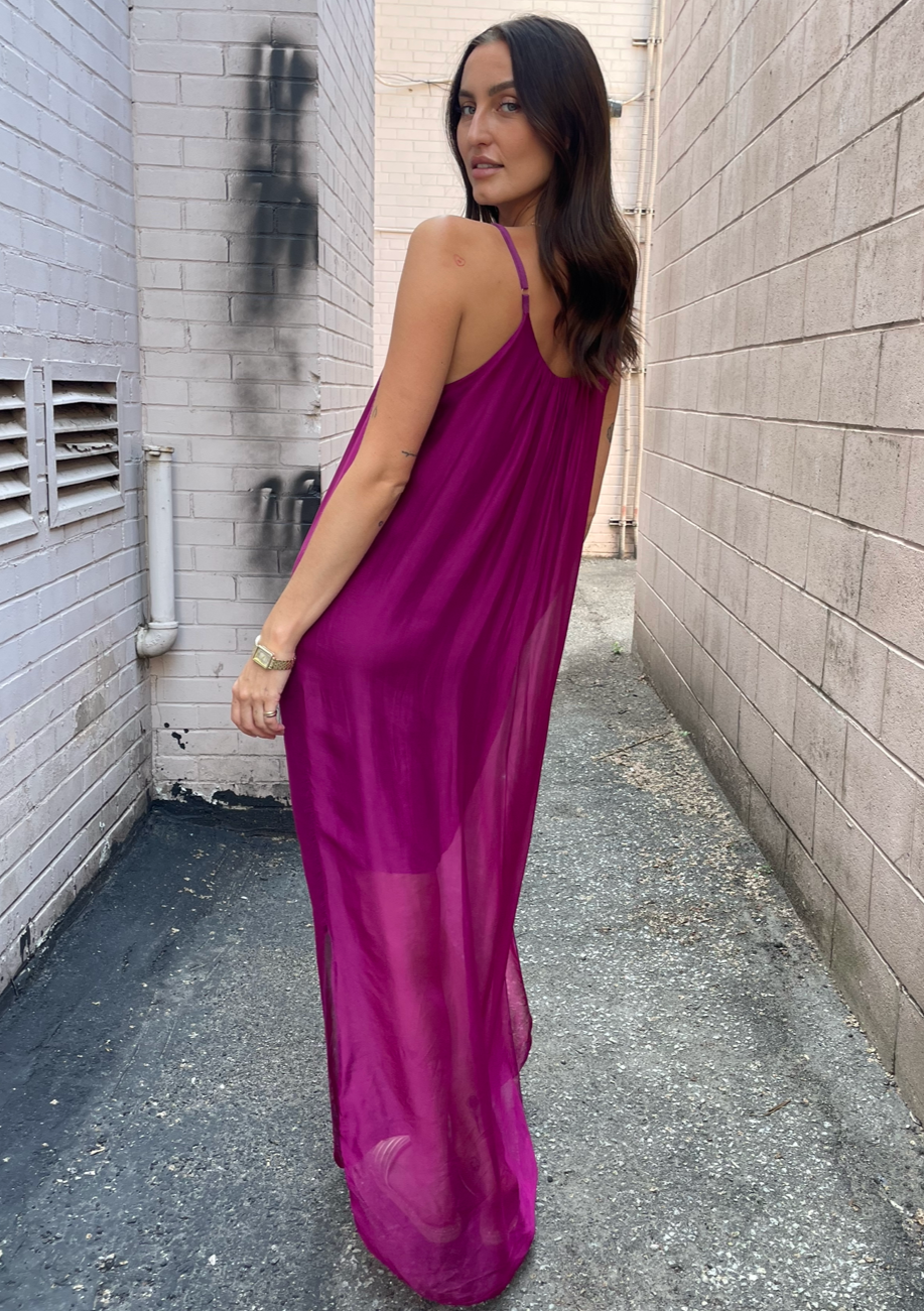 The Pink Door Silk Dress - Plum