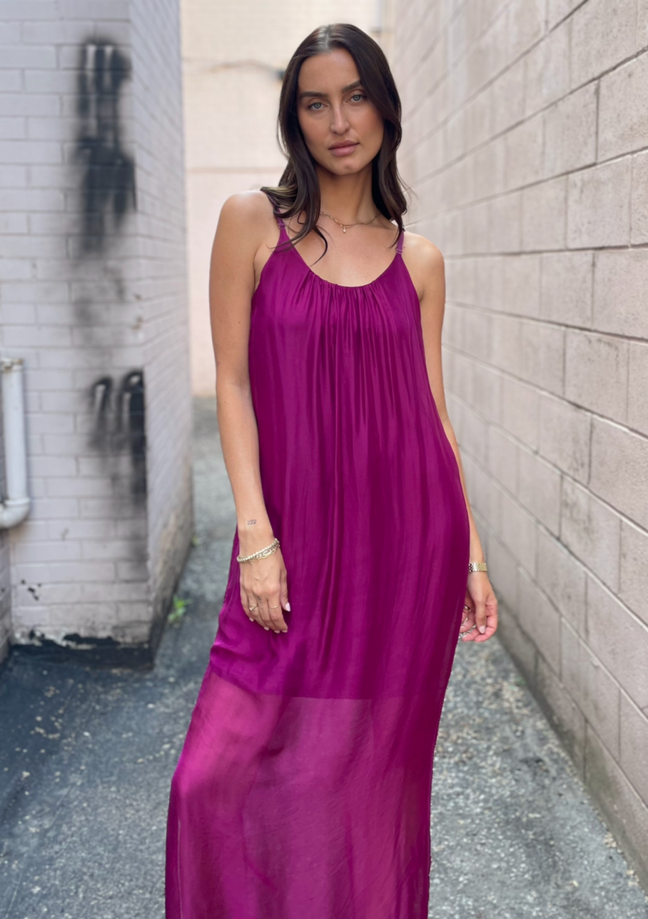 The Pink Door Silk Dress - Plum