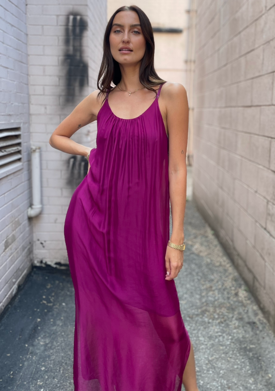 The Pink Door Silk Dress - Plum