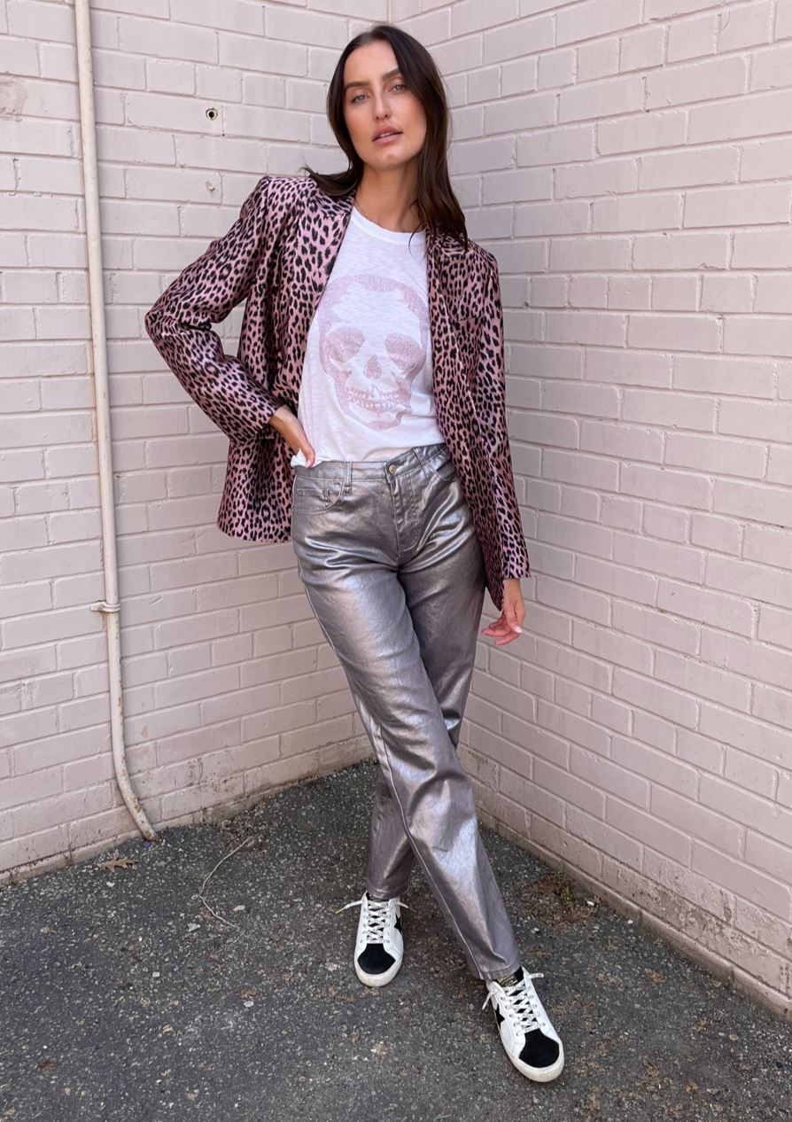 The Pink Door Metallic Five Pocket Pants - Silver