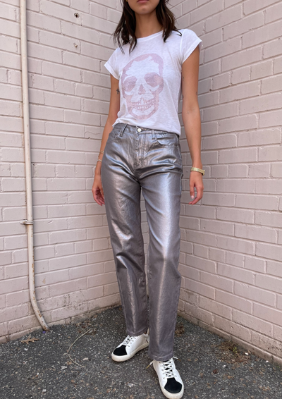 The Pink Door Metallic Five Pocket Pants - Silver