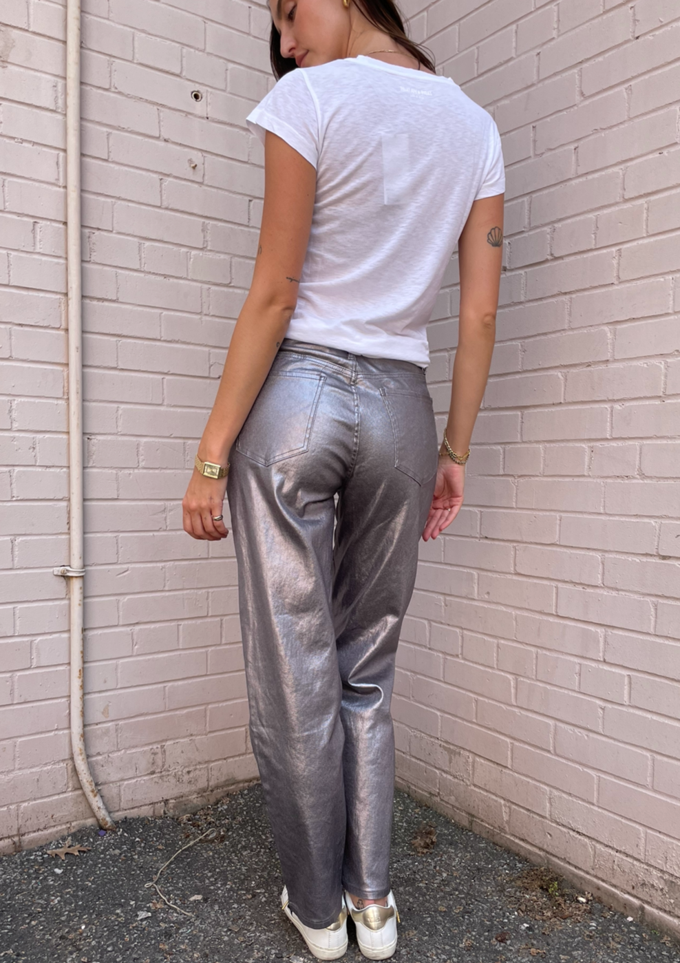 The Pink Door Metallic Five Pocket Pants - Silver