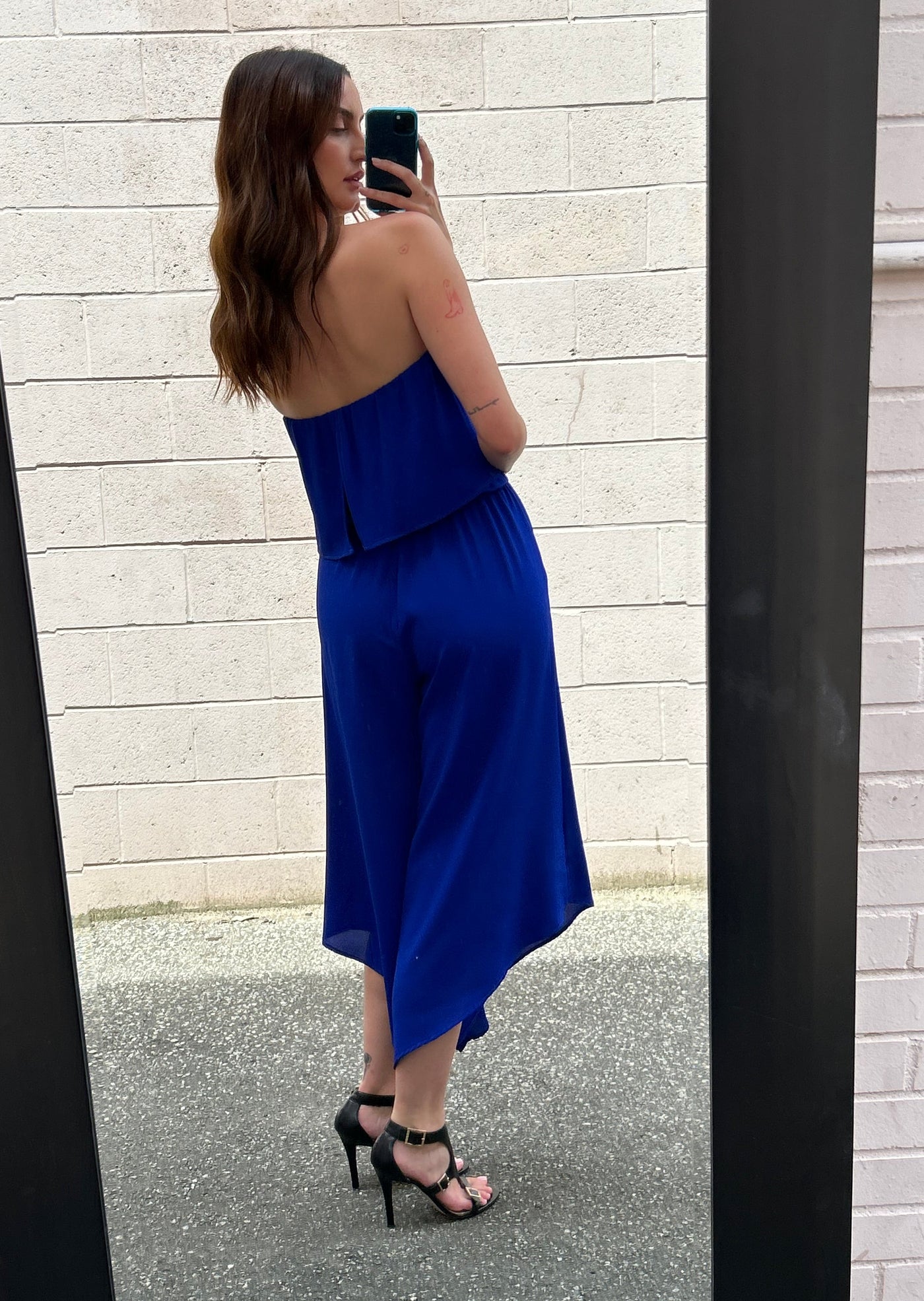 The Pink Door Strapless Cropped Romper - Royal Blue