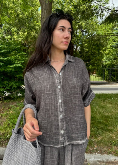 The Pink Door Charcoal Grey Wash Cotton Gauze Shirt