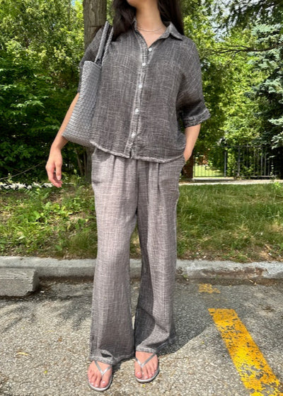 The Pink Door Charcoal Grey Wash Cotton Gauze Pants