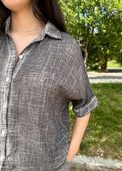 The Pink Door Charcoal Grey Wash Cotton Gauze Shirt