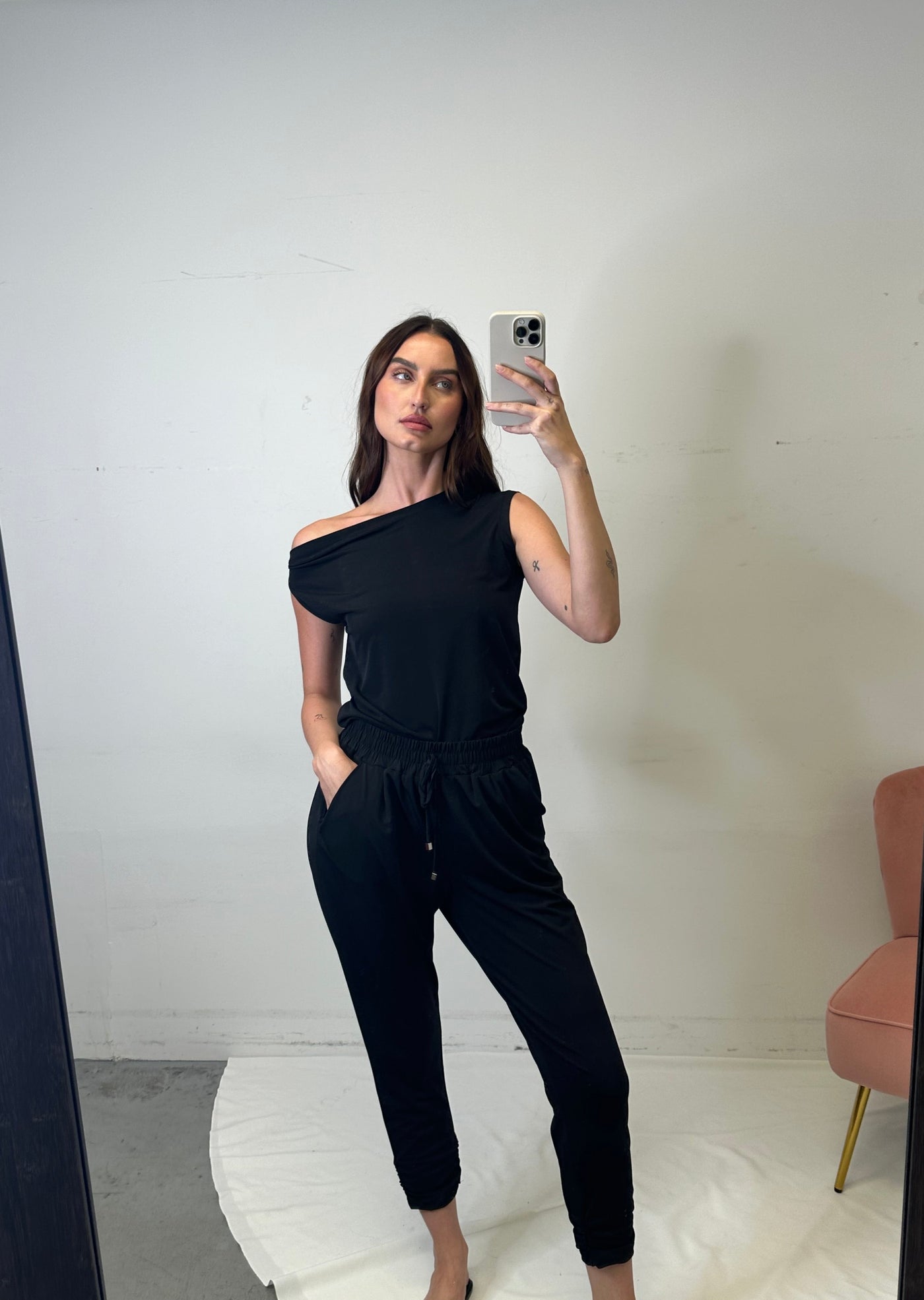 The Pink Door Asymmetrical Knit Top - Black