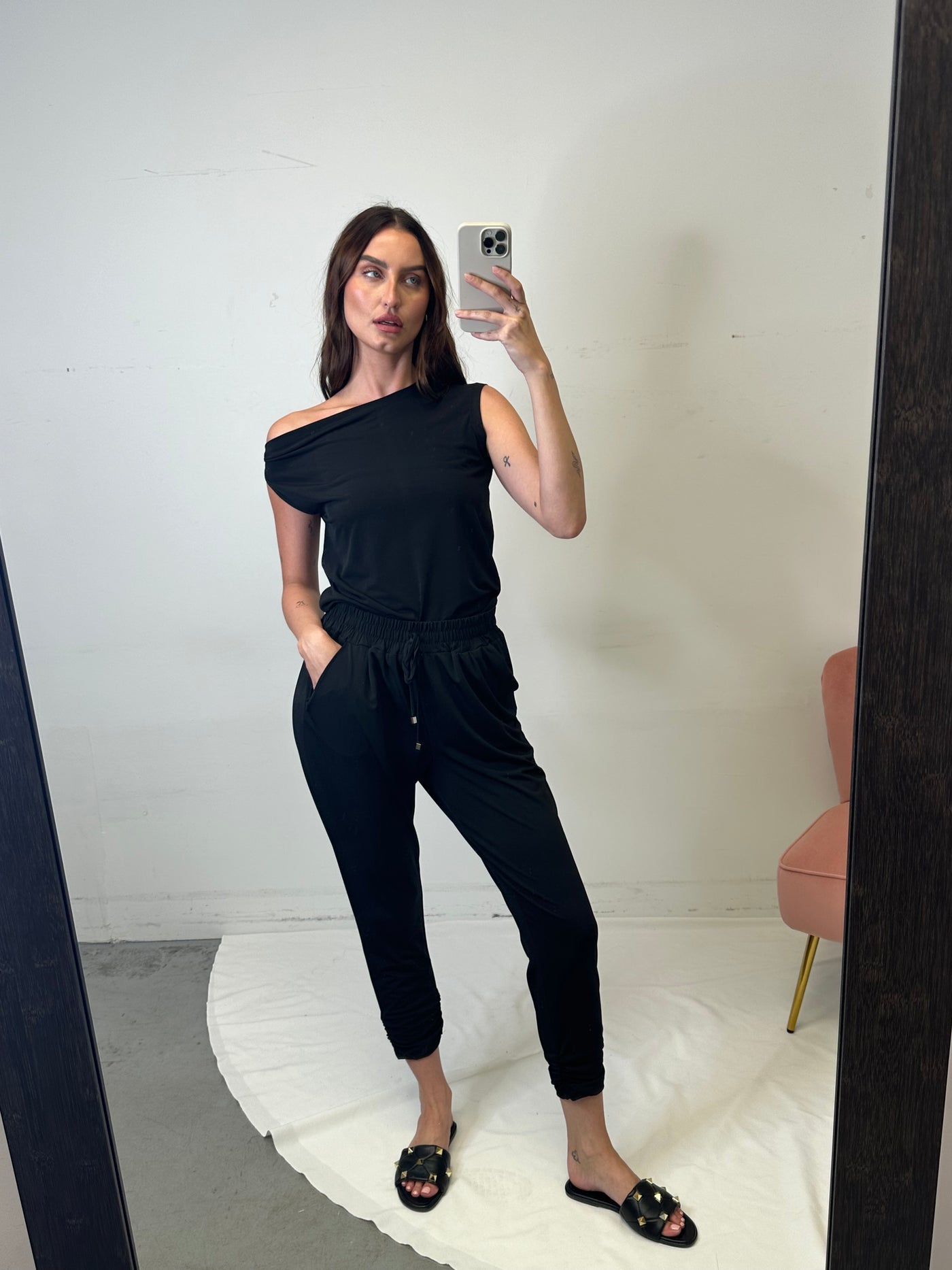 The Pink Door Knit Dressy Joggers Black