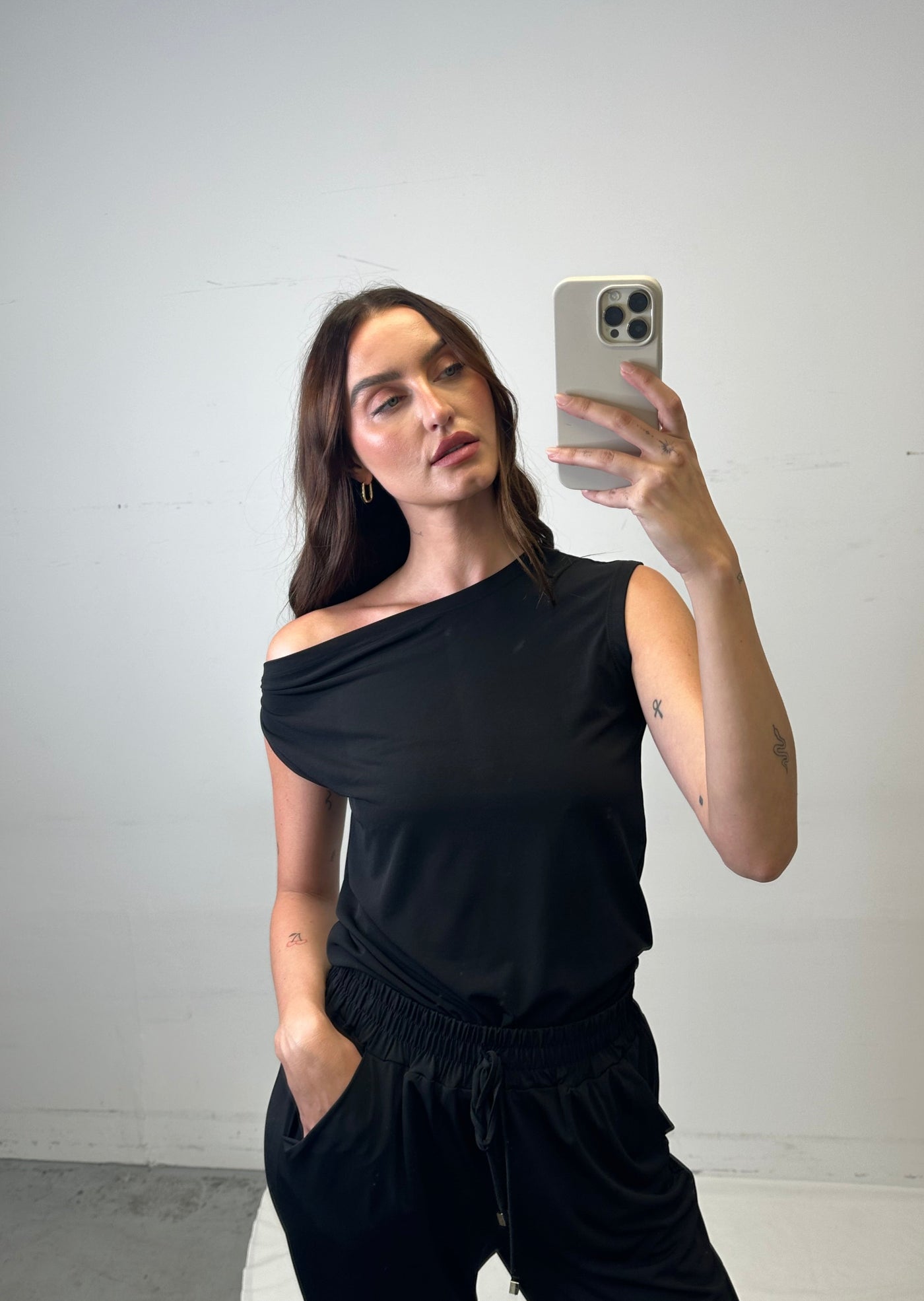 The Pink Door Asymmetrical Knit Top - Black