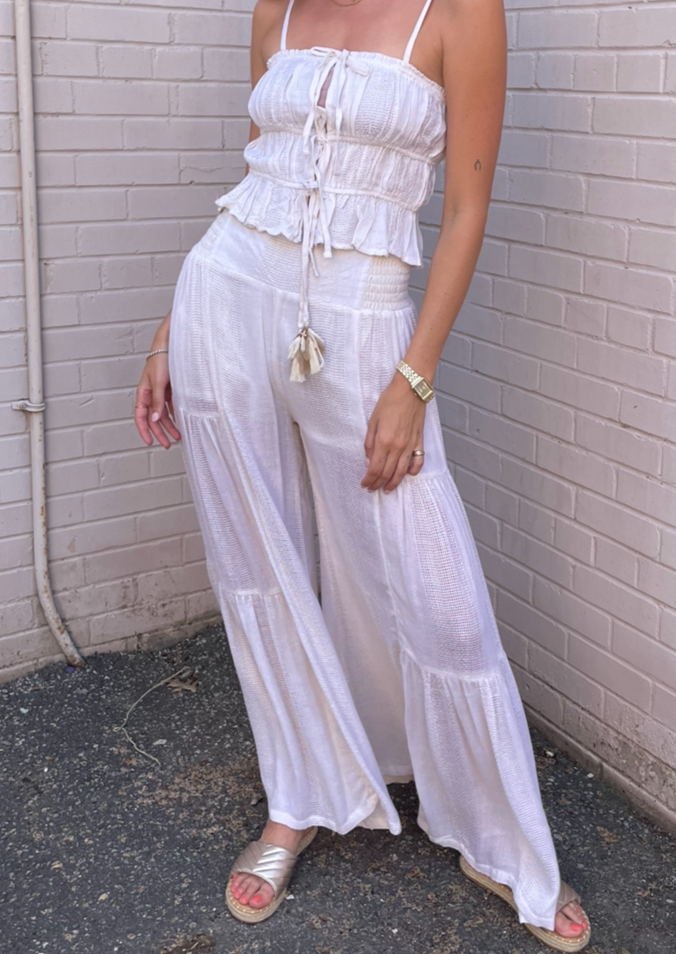 Surf Gypsy Lightweight Texture Wide Leg Pant - Cream