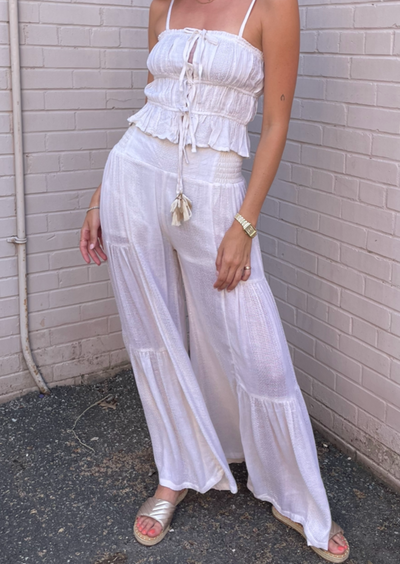 Surf Gypsy Lightweight Texture Wide Leg Pant - Cream