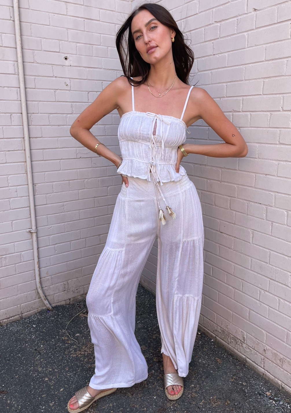 Surf Gypsy Lightweight Texture Wide Leg Pant - Cream
