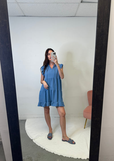The Pink Door Tiered Dress - Blue