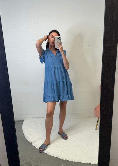 The Pink Door Tiered Dress - Blue
