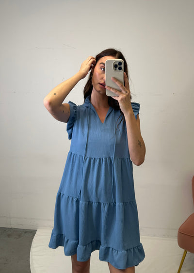 The Pink Door Tiered Dress - Blue