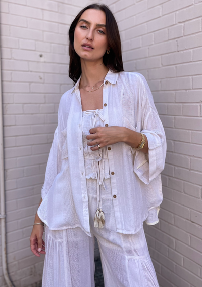 Surf Gypsy Lightweight Texture Button Up Shirt - Cream