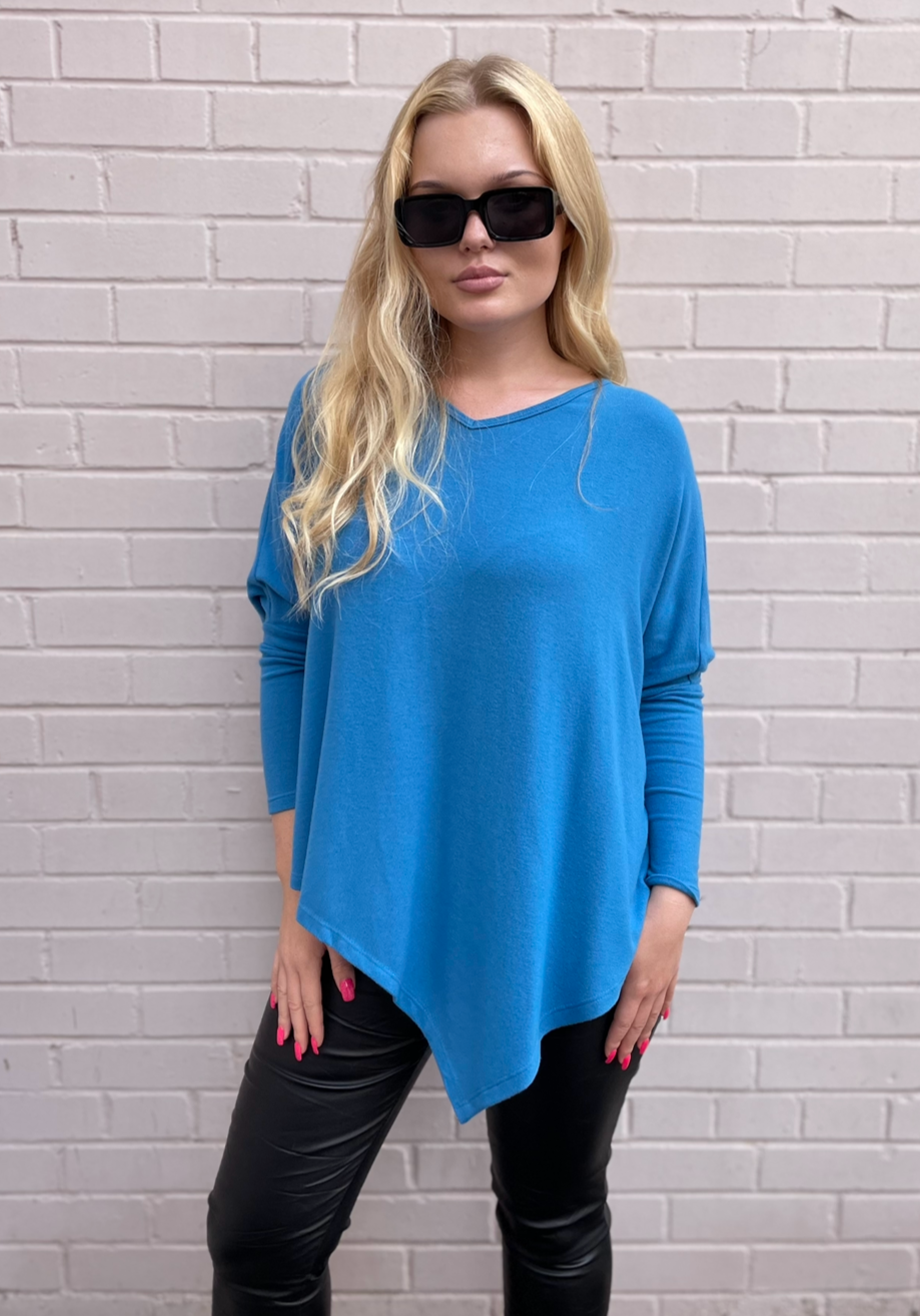 Stark X Soft Solid Asymmetrical V Neck Top - Sky Blue