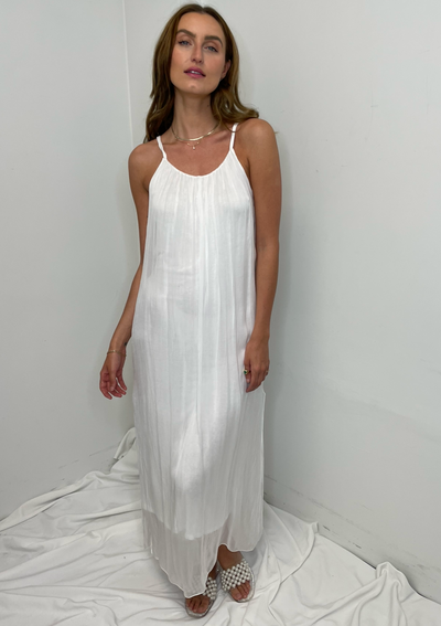 The Pink Door Silk Dress - White