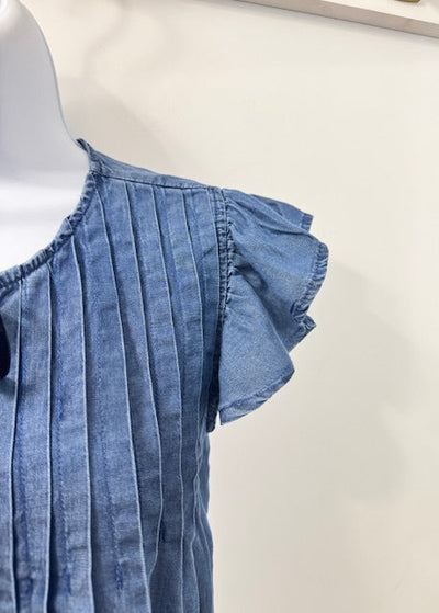 The Pink Door Black Bow Chambray Ruffle Top